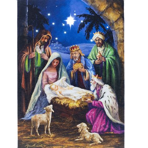 Nativity Scene Wall Art Star Of Bethlehem Lighted Canvas 7 X 8 1