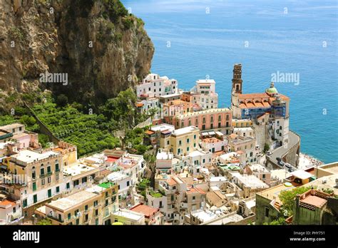 Beautiful Aerial View Of Atrani Village Between Green Branches And