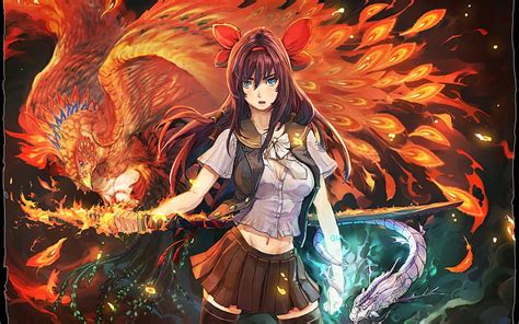 1284x2778px Free Download Hd Wallpaper Anime Girl Phoenix Flame