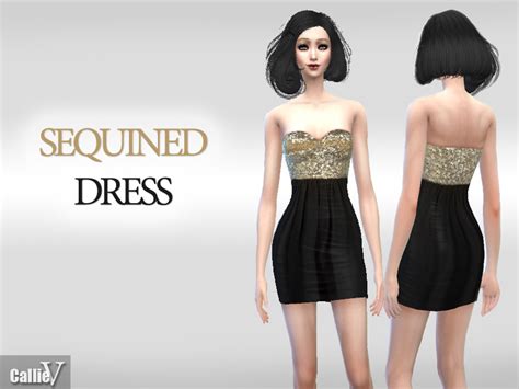The Sims Resource Gold And Black Sequined Dress