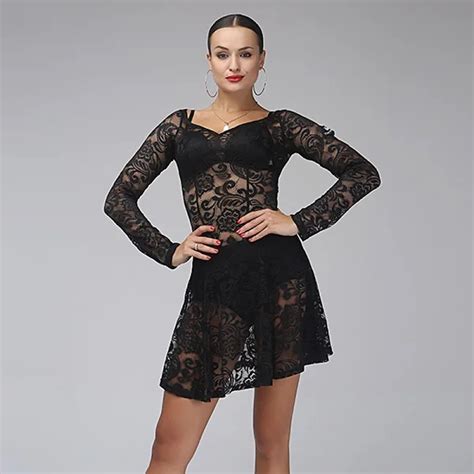 Black Sexy Lace Latin Dance Dress To Dance Costumes Salsa Dress For Latina Dancing Clothes Women