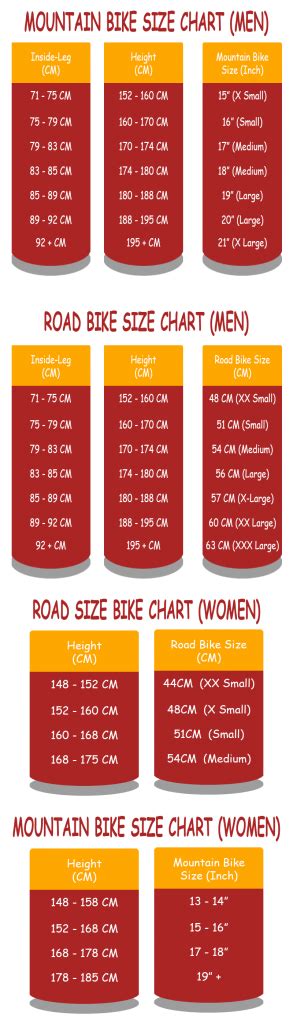 Hybrid Bike Size Chart Womens