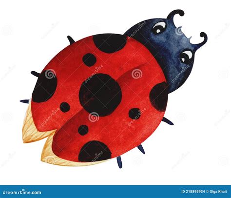 Watercolor Image Of Cartoon Ladybird Isolated On White Background Hand