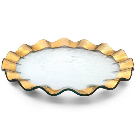 Ruffle Buffet Service Plate Handcrafted Glass With Gold Annieglass