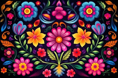 Premium Ai Image Mexican Floral Embroidery Background