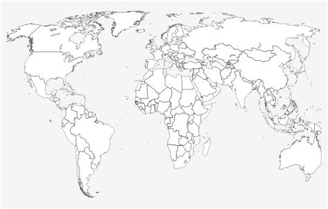 Large World Map With Countries Black And White