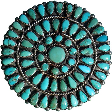 Turquoise Cluster Pin By Navajo Artist Victor Moses Begay Rubylane
