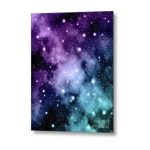 Purple Teal Galaxy Nebula Dream Moon Phases 1 Decor Art Metal Print