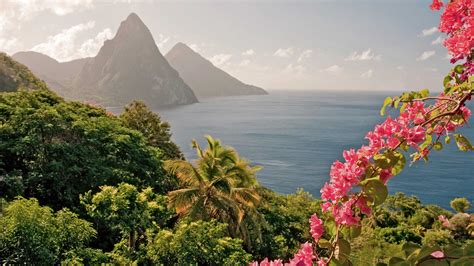 Saint Lucia Country In The Caribbean Mountain Gros Piton And Petit