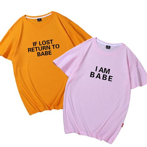 If Lost Return To Babe Shirts Women 2020 Casual O Neck T Shirt Funny Letter Print Couple T Shirt