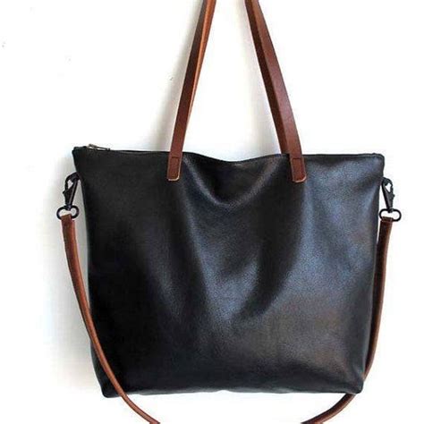 Extra Large Black Leather Tote Bag 17x 15 Oversized Work Etsy