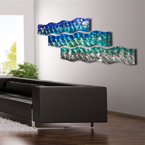 Aqua Curves Large Modern Abstract Metal Wall Art