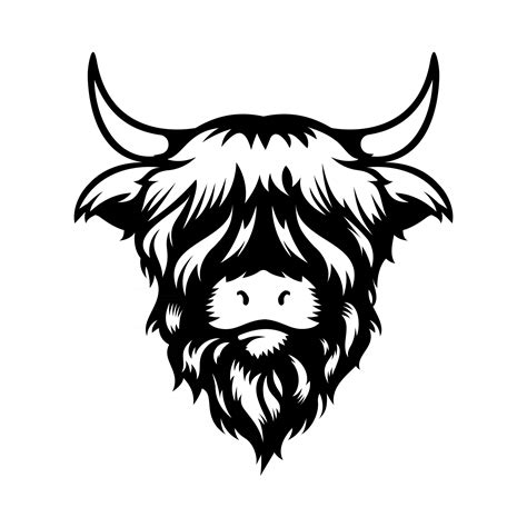 Highland Cow Head Design On White Background Farm Animal Cows Logos
