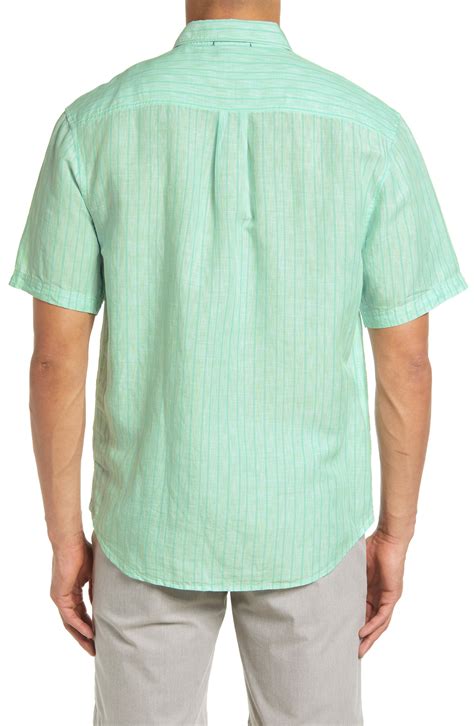 slubbed linen brings soft lightweight comfort to a striped camp shirt that keeps things casual