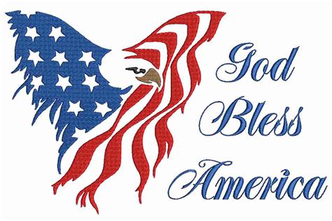 American Flag Embroidery Design God Bless America 3 Sizes