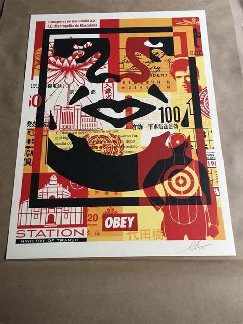 Obey Giant Shepard Fairey Obey 3 Face Collage Litho Lower Signed And