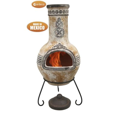 Gardeco Large Azteca Mexican Clay Chiminea In Yellow Heartwarming Fires