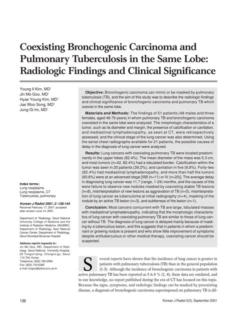 PDF Coexisting Bronchogenic Carcinoma And Pulmonary Tuberculosis In