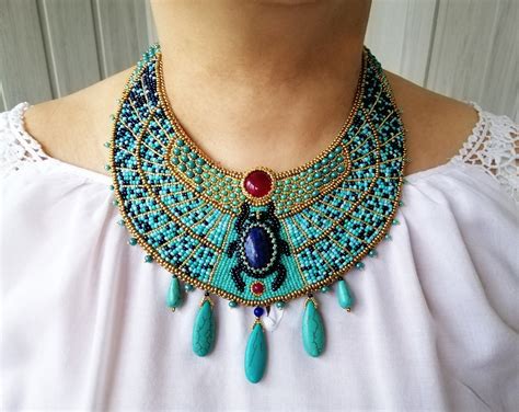 Egyptian Statement Necklace Turquoise Bib Necklace For Women Etsy Uk