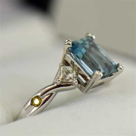 Emerald Cut Aquamarine And Diamond Engagement Ring Exquisite Jewelry