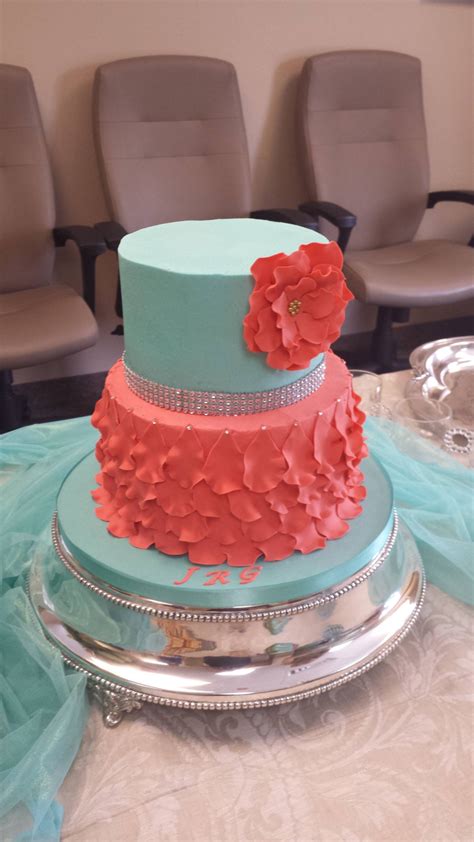 Turquoise And Coral Petal Cake