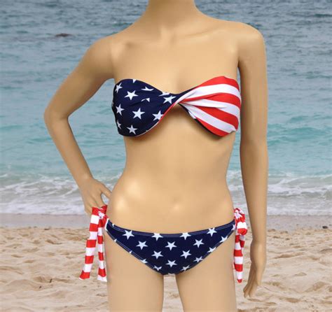 2pc american flag padded bandeau bikini set by jasonfashion