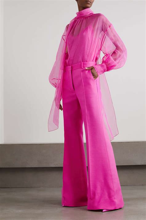 Pink Wool And Silk Blend Crepe Wide Leg Pants Valentino Net A Porter