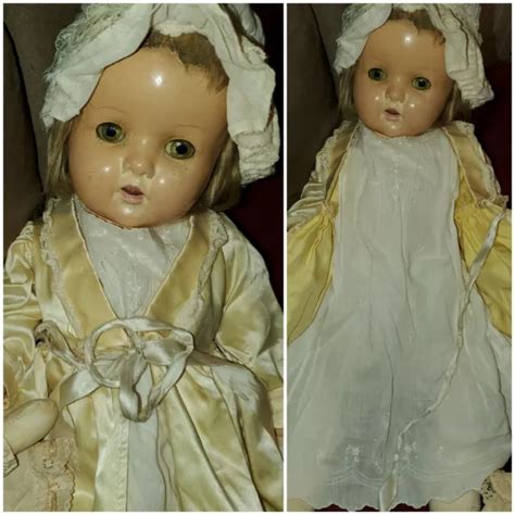 ANTIQUE CREEPY COMPOSITE Doll 24 SLEEPY EYES Mohair TEETH PRINCESS