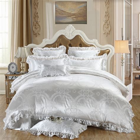 Get cosy with a beautiful bed set from next, featuring a range of gorgeous colours and sizes to choose from. Luxury White Silk Satin Jacquard Bedding Set King Queen ...