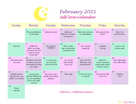 Self Love Calendar February 2021 Moon Love Mama