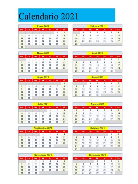 Calendario Excel 2021 Pdf