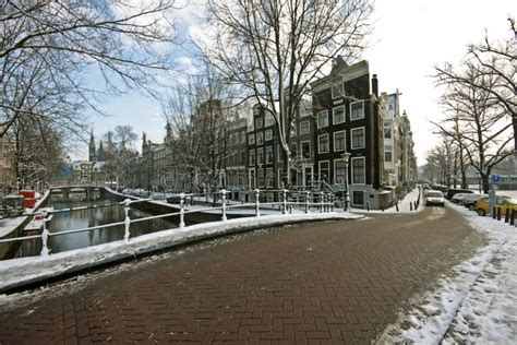 Snowy Amsterdam In Wintertime In Netherlands Stock Image Image Of