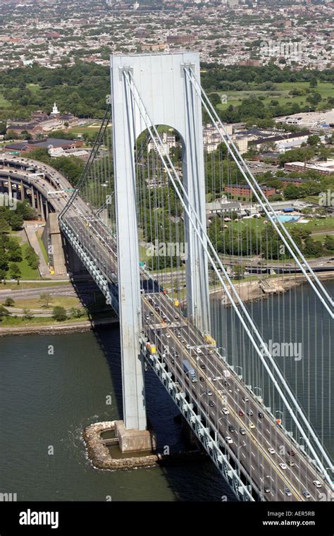 Aerial View Of The Verrazano Narrows Bridge Located In New York City