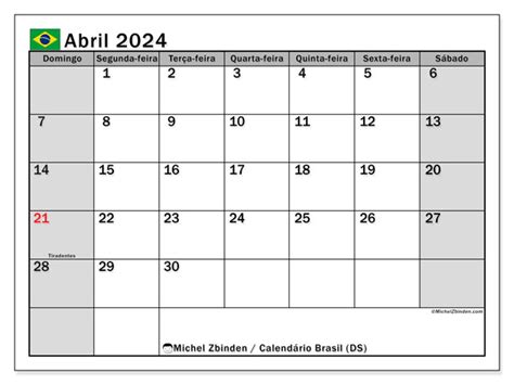 Calendário Abril 2024 Brasil Michel Zbinden Pt