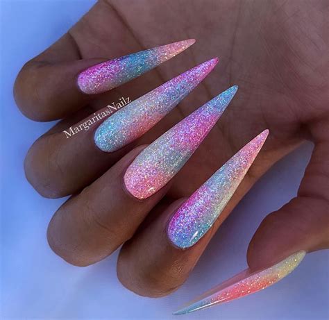 🍭 • • • • • • Rainbow Glitter Ombré Nails Sculpted Gel And Glitter