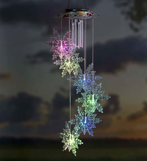 Snowflakes Solar Mobile Wind Chime Plow And Hearth
