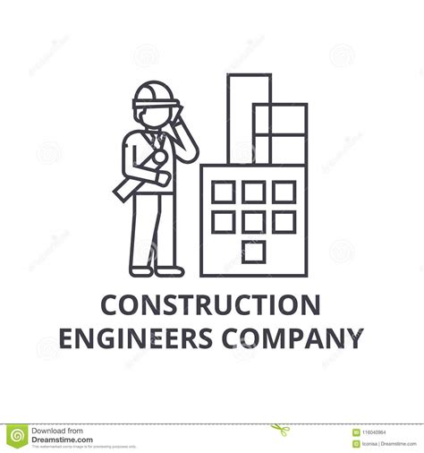 Construction Engineers Company Vector Line Icon Sign Illustration On