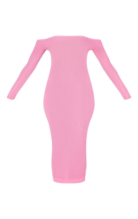 Pink Sheer Knit Bardot Midi Dress Prettylittlething Ksa