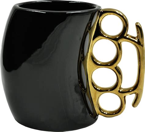 Caliber Gourmet Brass Knuckles Handle Coffee Mug Black And Gold Cup
