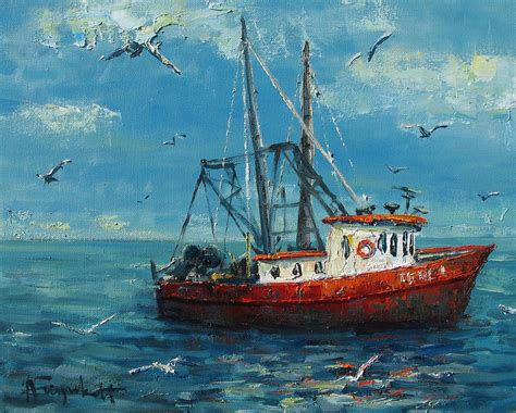 Fishing Boat Painting By Alexei Biryukoff