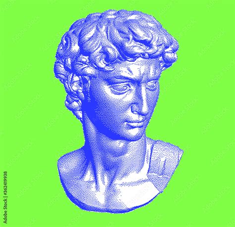 Pixel Art 3d Rendering Of Michelangelos David Head Retrofuturistic