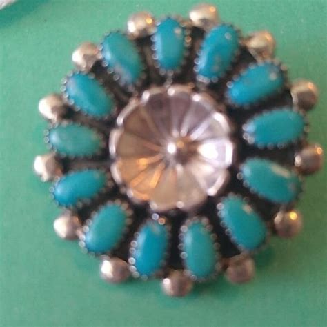 Vintage Signed Zuni A Iule Petit Point Turquoise Cluster Brooch