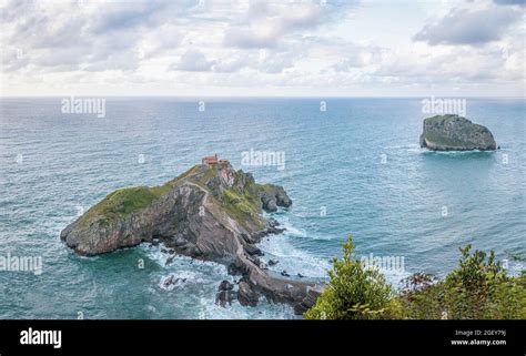 Panoramical Aerial View Of Island Islet And The Gaztelugatxe Temple