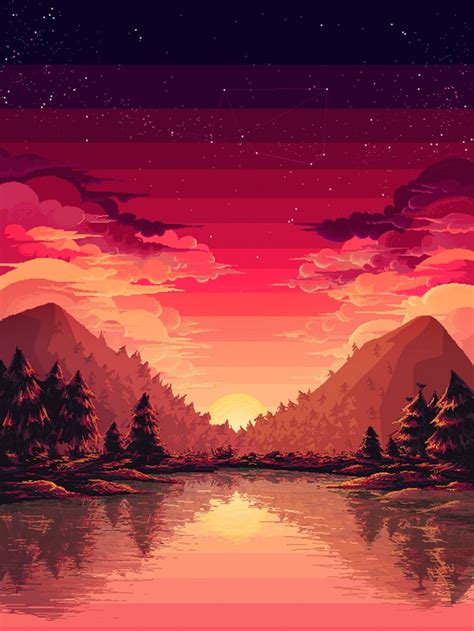 Horizon Art Print By Erien X Small Pixel Art Landscape Pixel Art