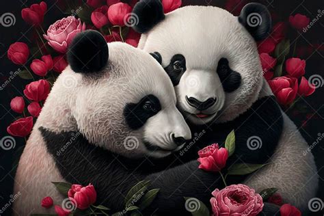 Valentines Day Cuddling Animals Giant Panda Couple3 Generative Ai