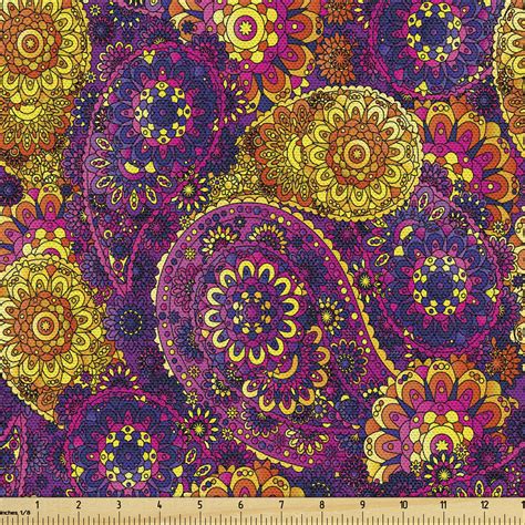 Vintage Fabric By The Yard Traditional Paisley Motifs Pattern Oriental