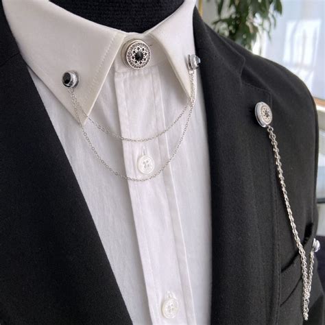 Handmade Shirt Collar Chain Brooch Set Jacket Lapel Pin Etsy