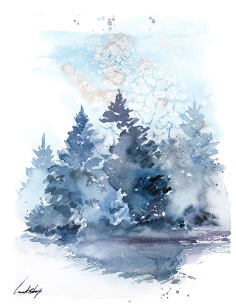 Pine Trees Landscape Painting Winter Landscape Original Etsy In 2020