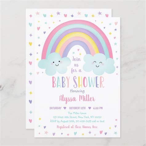 Invitación Nubes de arcoiris de Pastel Baby Shower Zazzle es