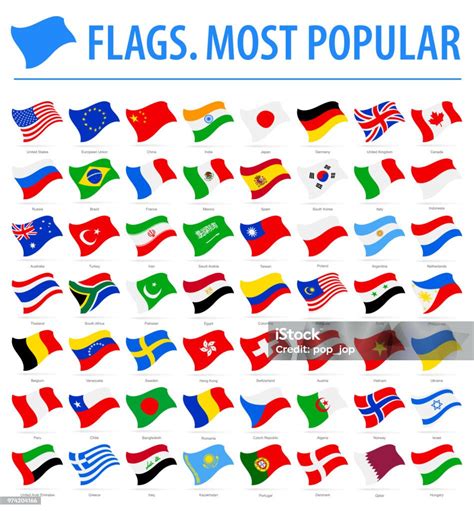 Världens Flaggor Vektor Flygande Platt Ikoner Populäraste Vektorgrafik